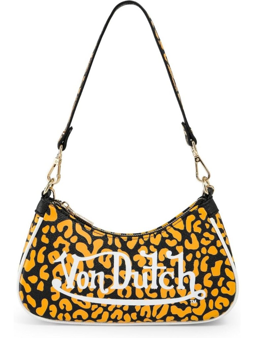 Stylish Orange Cheetah Print Shoulder Bag with Gold Chain & Wrench Charm